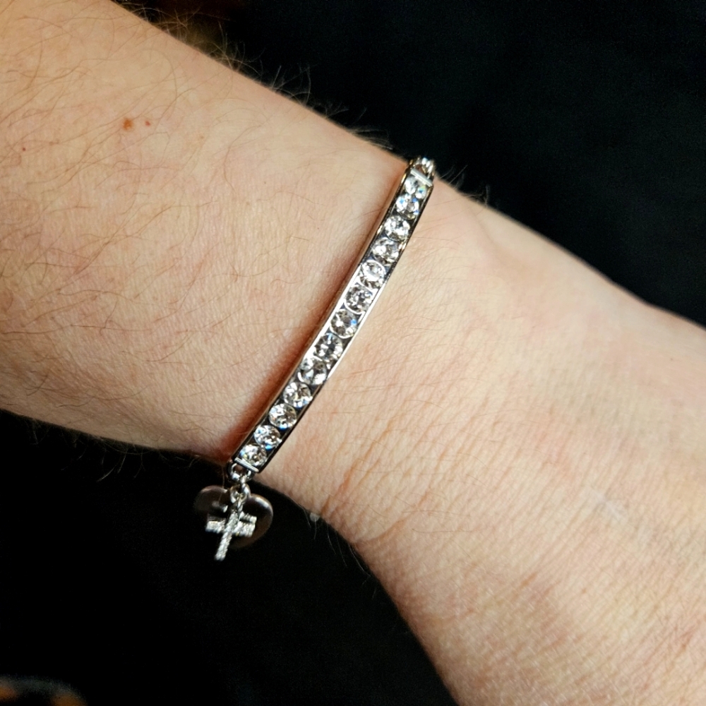 Brilliance Silver Plated Faith Swarovski Crystal Cross Heart Slider Bracelet
